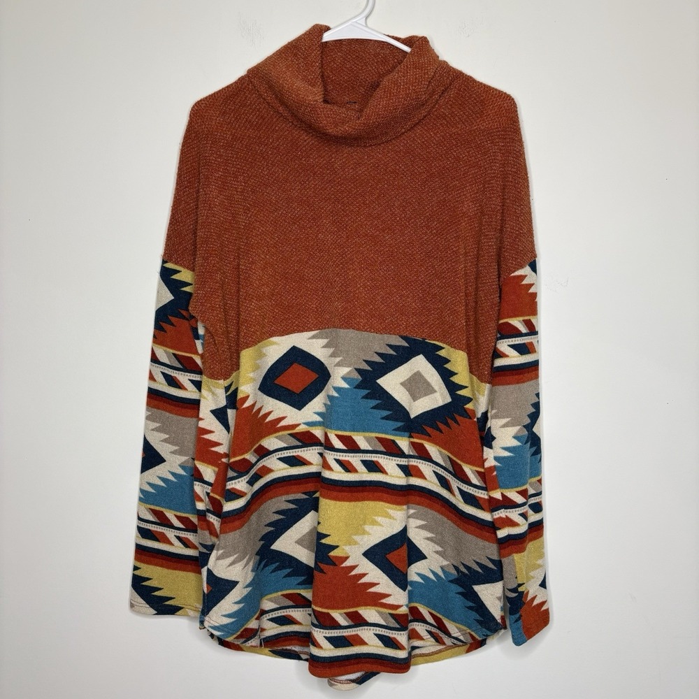 Celeste Aztec Mock Neck Sweater Women's XL Southwest Western Tribal Vintage USA
